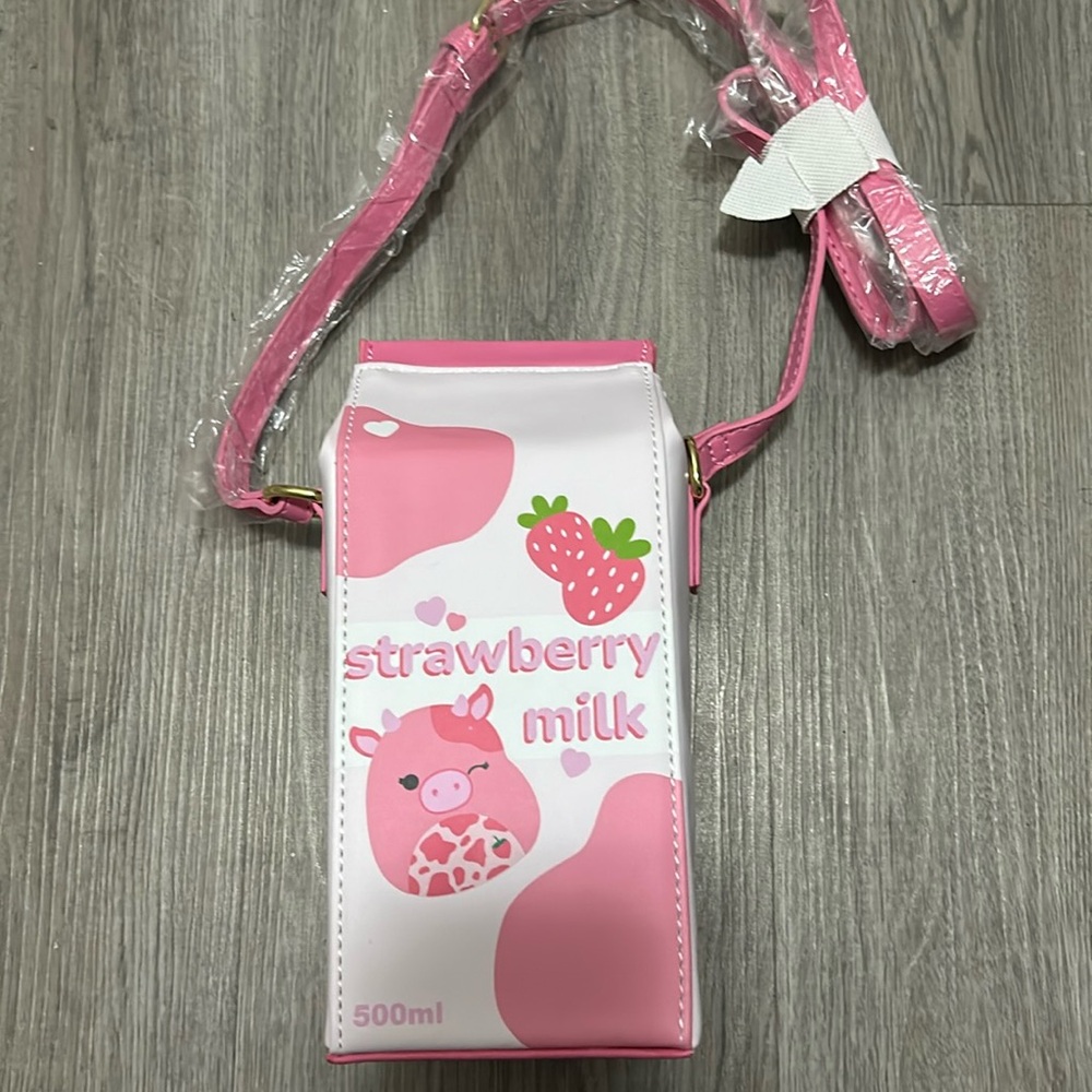 Squishmallow Strawberry Milk Carton Bag